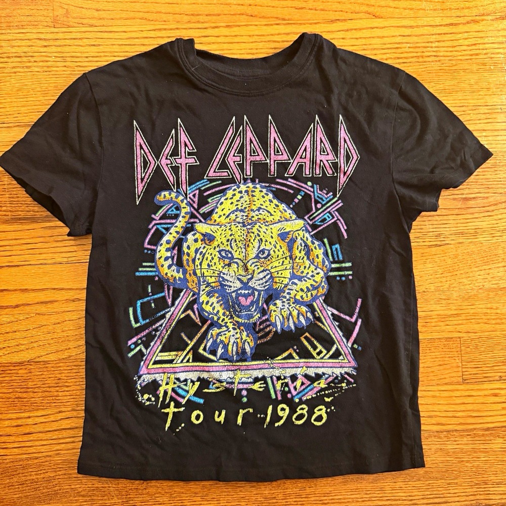 Def Leppard 1988 Tour Black Graphic T‑Shirt Youth Size M Crew Neck